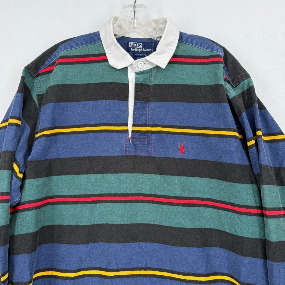 Polo Ralph Lauren Rugby Shirt Mens Large Multi Color Oversized Striped Cotton